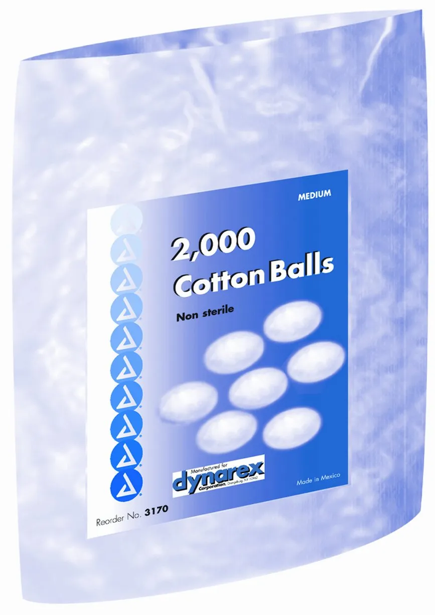 Dynarex Cotton Ball Medium, Non-Sterile, (Pack of 2 - 2000 balls each)