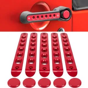 E-cowlboy Grab Handle Inserts Cover Push Button Knobs Cover Trim for Jeep Wrangler JK JKU Sahara Rubicon Unlimited 2007-2018 Exterior Door Handle Decoration Accessories Aluminum (Red)