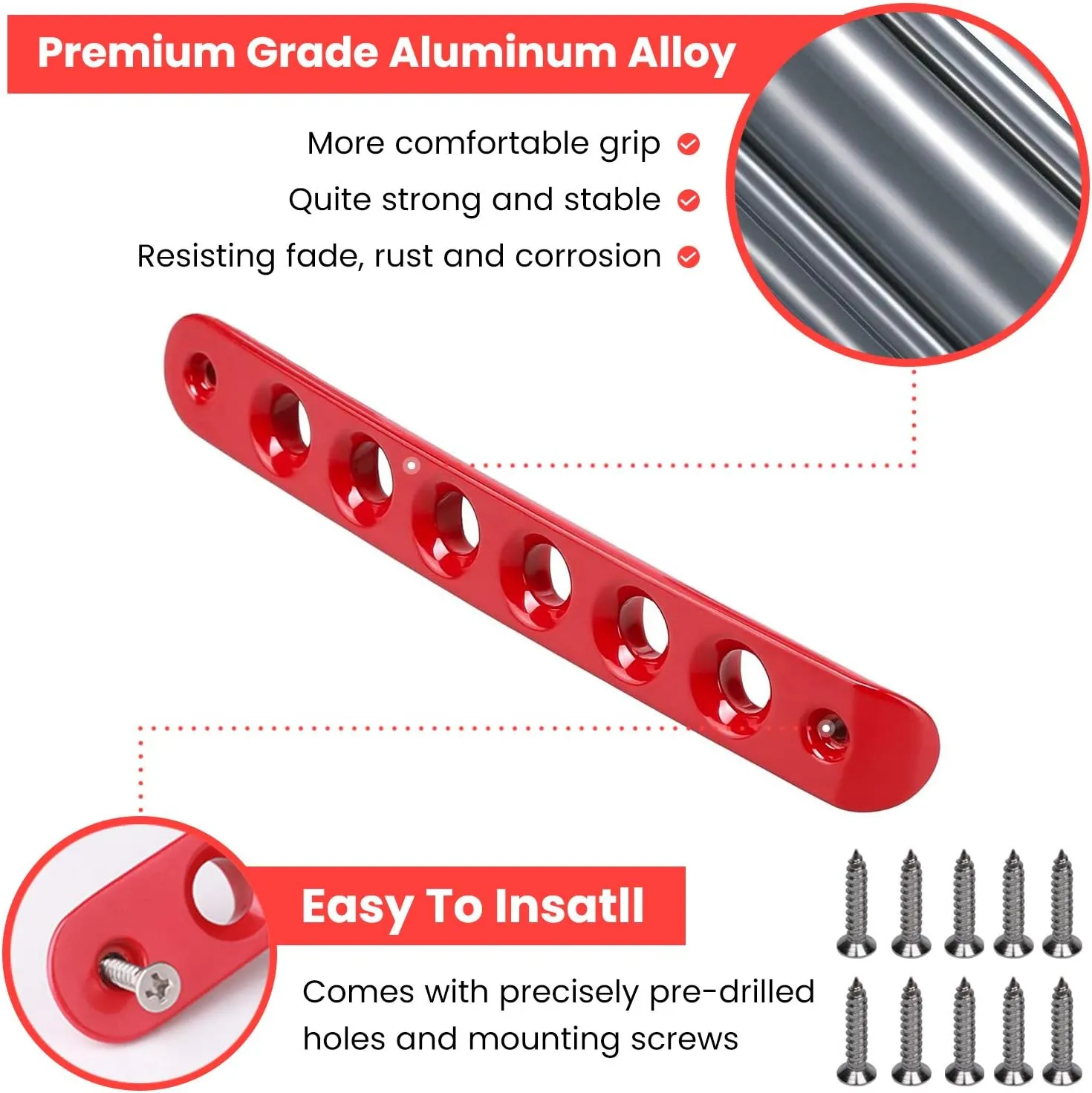 E-cowlboy Grab Handle Inserts Cover Push Button Knobs Cover Trim for Jeep Wrangler JK JKU Sahara Rubicon Unlimited 2007-2018 Exterior Door Handle Decoration Accessories Aluminum (Red)