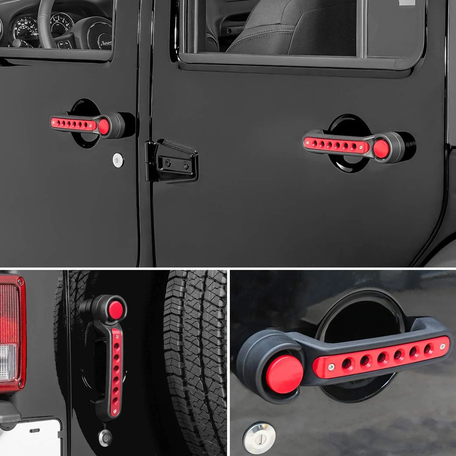 E-cowlboy Grab Handle Inserts Cover Push Button Knobs Cover Trim for Jeep Wrangler JK JKU Sahara Rubicon Unlimited 2007-2018 Exterior Door Handle Decoration Accessories Aluminum (Red)