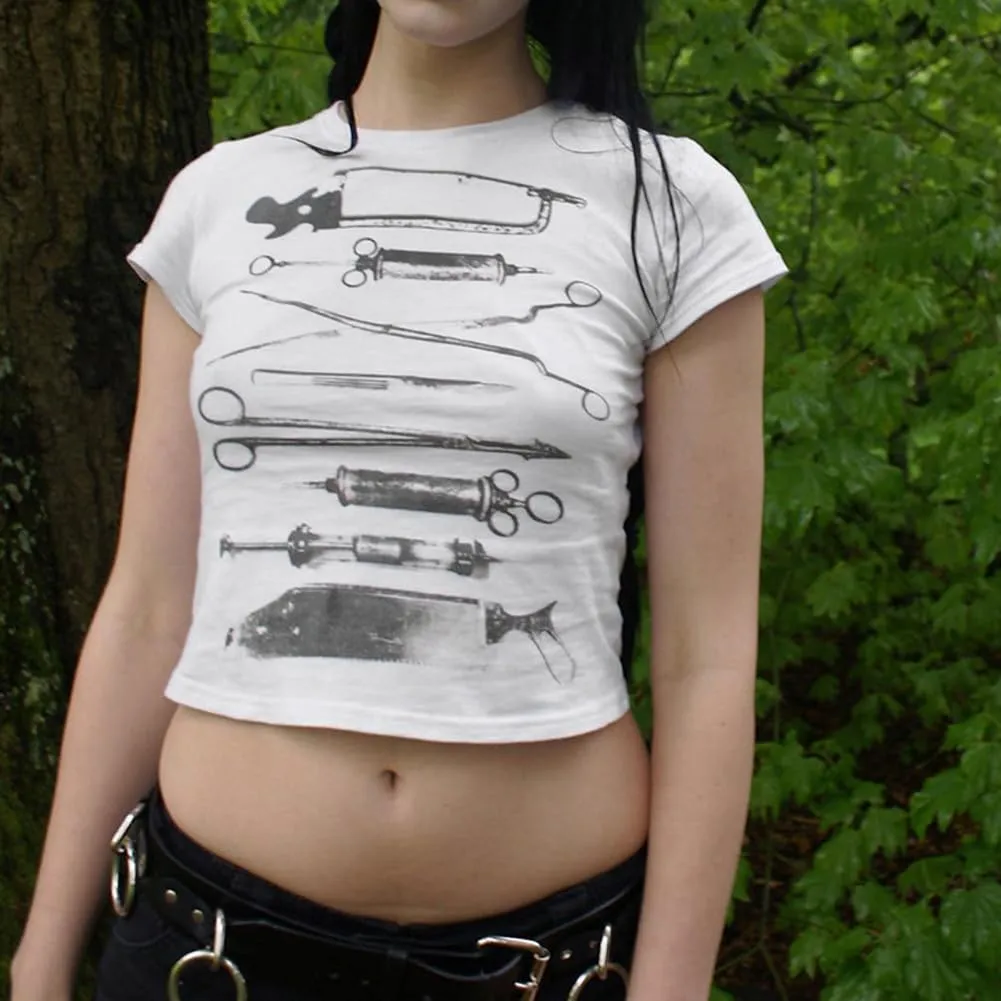 E Girl Clothing Graphic Print Summer Crop Top for Teen Girls