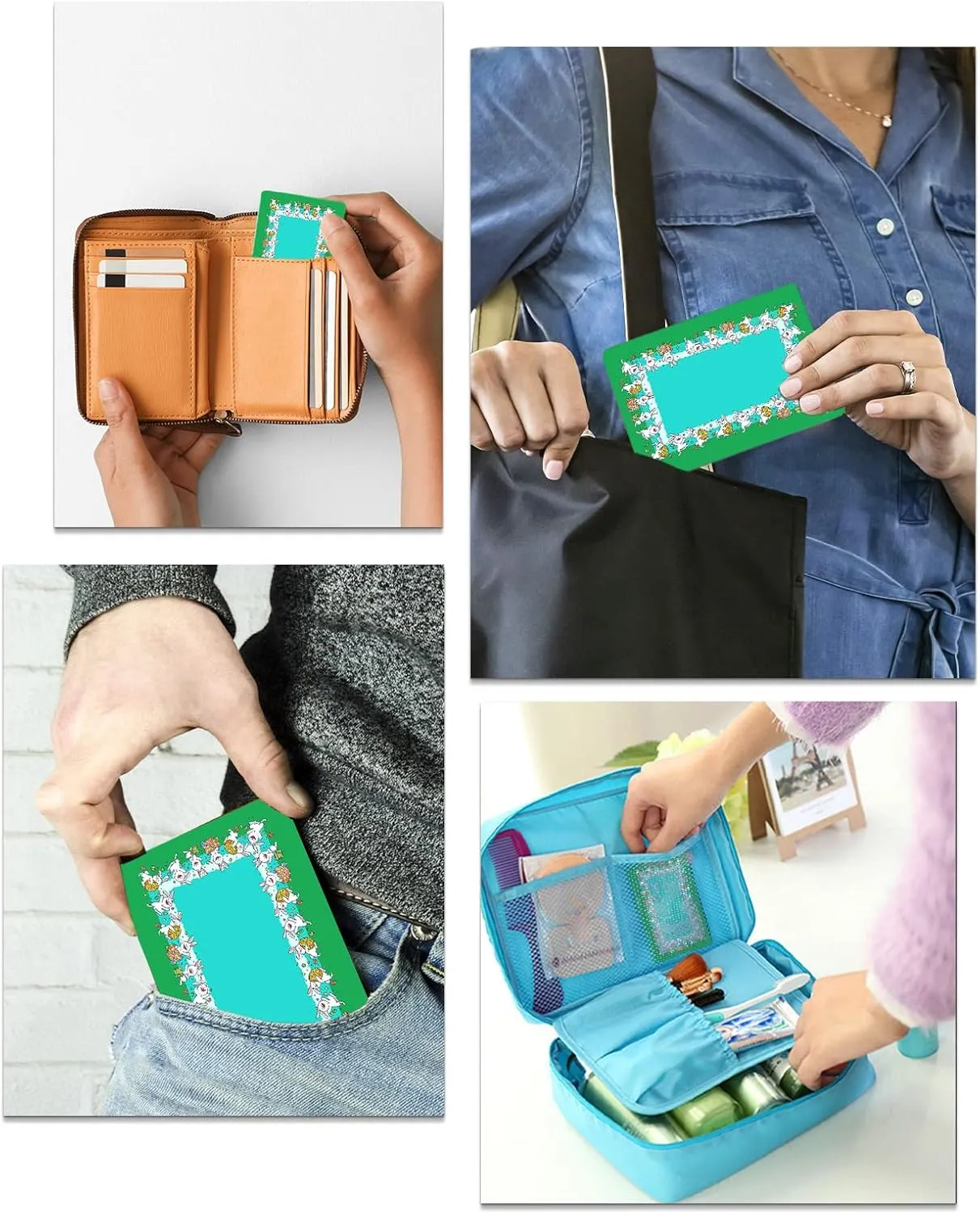Easter Bunny Compact Mirror Bulk 4 Pack Card Mirror, Cute Rabbit Spring Aqua Green Backdrop Small Compact Mirror for Purse, Rectangular Handheld Pocket Makeup Mirror