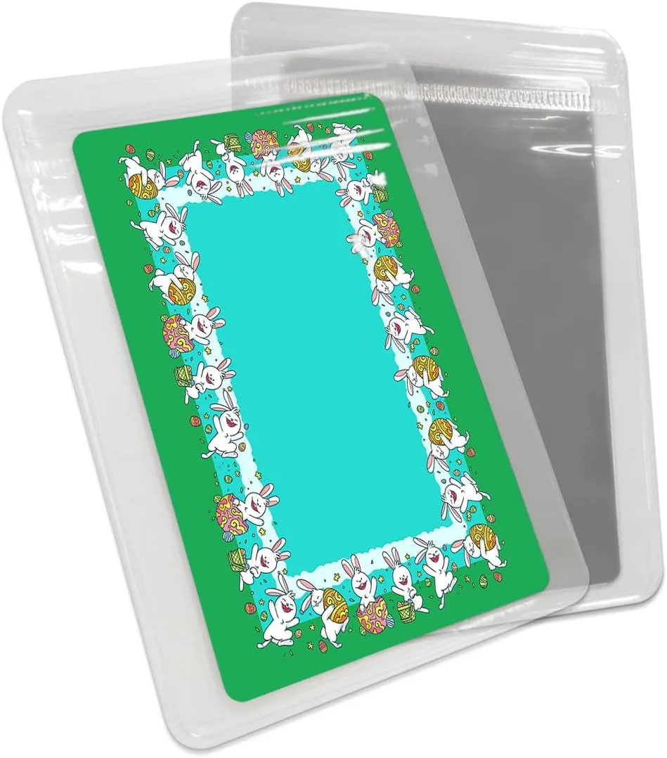 Easter Bunny Compact Mirror Bulk 4 Pack Card Mirror, Cute Rabbit Spring Aqua Green Backdrop Small Compact Mirror for Purse, Rectangular Handheld Pocket Makeup Mirror