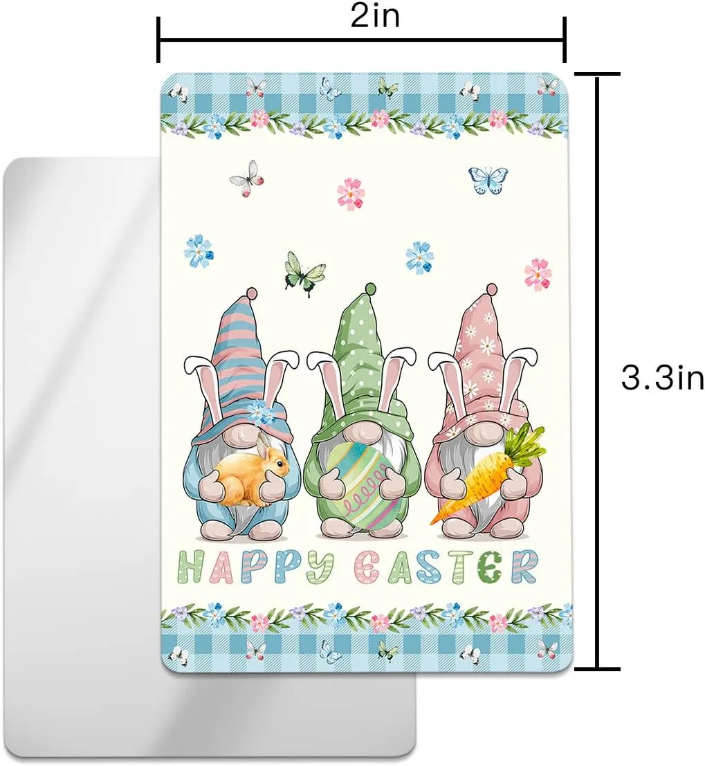 Easter Gnomes Compact Mirror Bulk 4 Pack Card Mirror, Spring Easter Eggs Floral Blue Checkered Small Compact Mirror for Purse, Rectangular Handheld Pocket Makeup Mirror