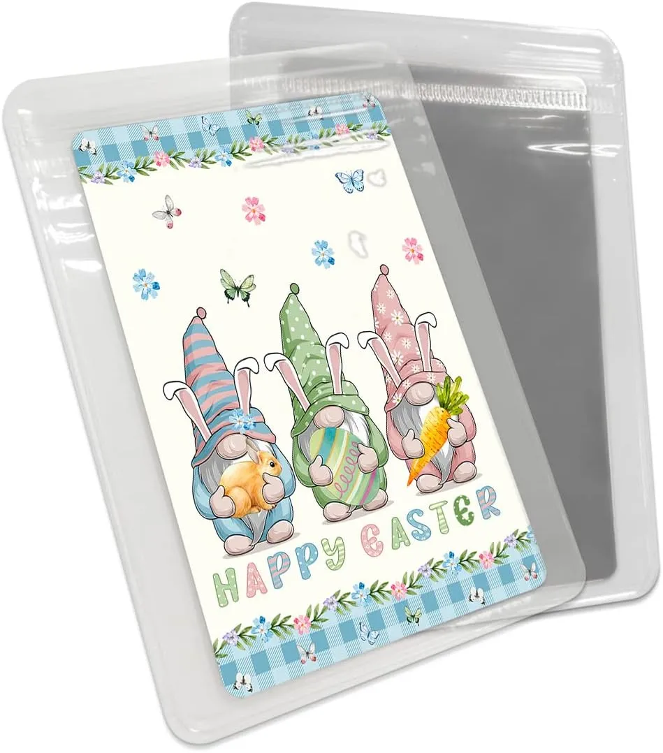 Easter Gnomes Compact Mirror Bulk 4 Pack Card Mirror, Spring Easter Eggs Floral Blue Checkered Small Compact Mirror for Purse, Rectangular Handheld Pocket Makeup Mirror