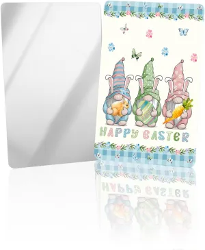 Easter Gnomes Compact Mirror Bulk 4 Pack Card Mirror, Spring Easter Eggs Floral Blue Checkered Small Compact Mirror for Purse, Rectangular Handheld Pocket Makeup Mirror