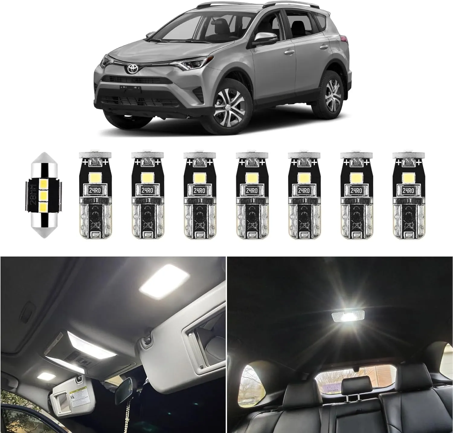 EASY EAGLE LED Interior Car Lights for Toyota-RAV4-2016-2022: 8 Piece Kit White LED Light Bulbs - Super Bright 6000K   Install Tool