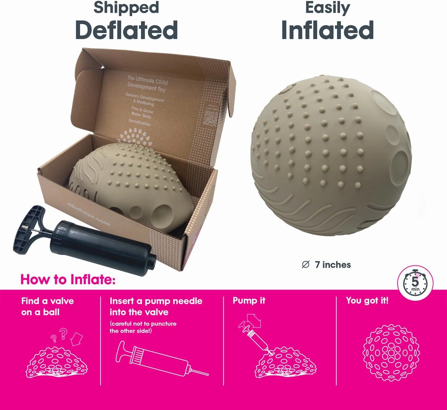 Edushape Texture-iffic Sensory Ball for Baby - 7" Baby Ball for Kids with 8 Sections of Different Tactile Patterns