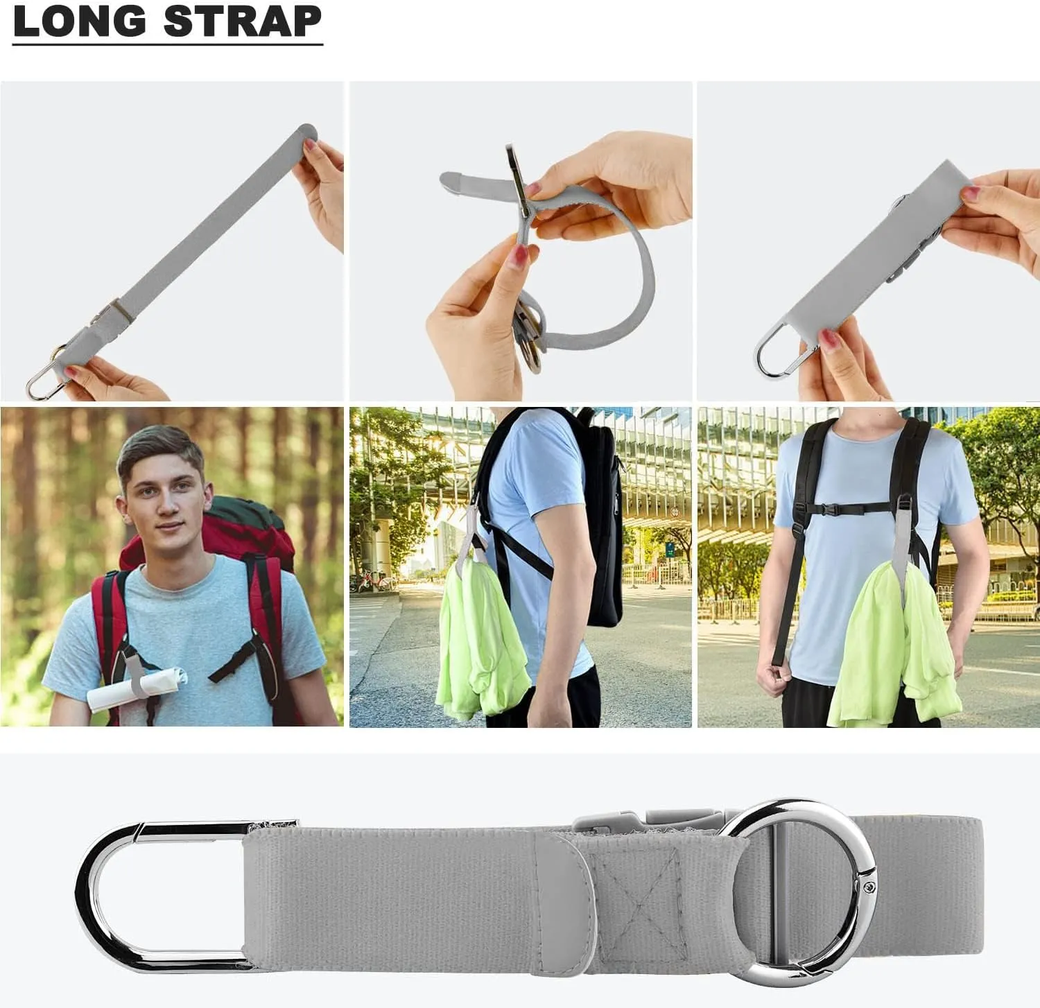 Elastic Jacket Gripper with D-Ring Hook and Buckle, ZINZ D-Ring Hook Baggage Suitcase Straps Belts Travel Accessories, Makes Your Hands Free