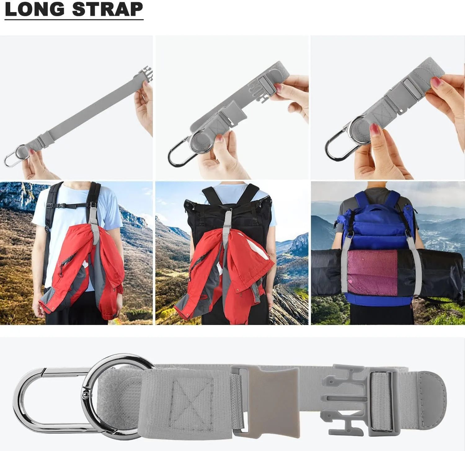 Elastic Jacket Gripper with D-Ring Hook and Buckle, ZINZ D-Ring Hook Baggage Suitcase Straps Belts Travel Accessories, Makes Your Hands Free