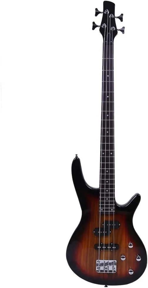 Electric Bass Guitar Full Size 4 String Exquisite Stylish Bass with Power Line and Wrench Tool (Sunset Color)