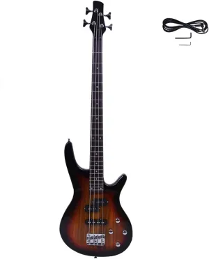 Electric Bass Guitar Full Size 4 String Exquisite Stylish Bass with Power Line and Wrench Tool (Sunset Color)
