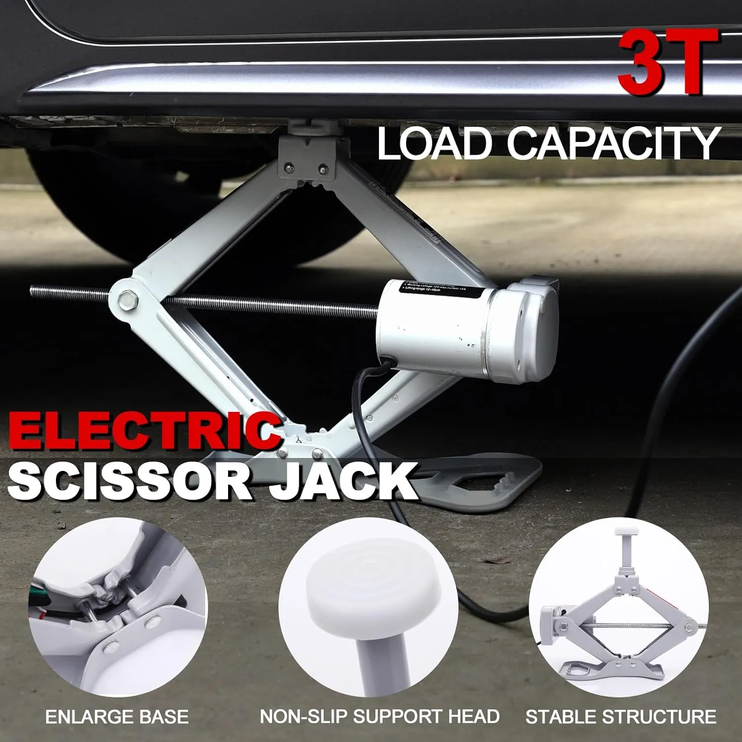 Electric Car Jack - 3 Ton Floor Jack 12V Truck Jack Stands Kit Scissor Car Lift Jack for Tire Change and Road Emergencies with Carrying Case