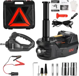Electric Car Jack kit 5 Ton 12V Electric Floor Jack Lift for Vehicle, Electric Hydraulic Jack Auto Repair Tool Set with Built-in Inflator and Impact Wrench for SUV Sedan Truck Tire Change