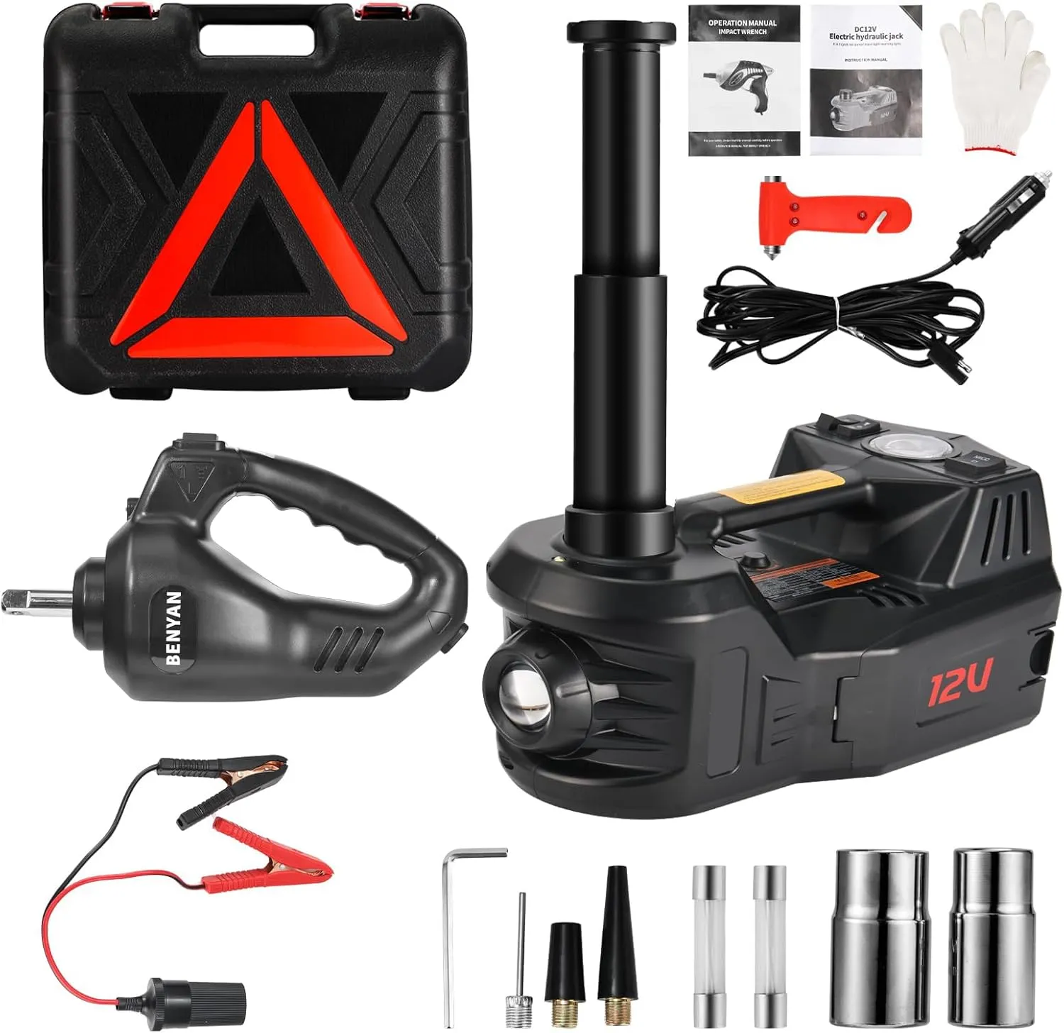 Electric Car Jack kit 5 Ton 12V Electric Floor Jack Lift for Vehicle, Electric Hydraulic Jack Auto Repair Tool Set with Built-in Inflator and Impact Wrench for SUV Sedan Truck Tire Change