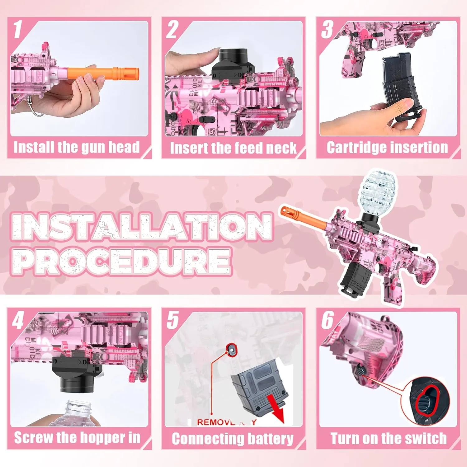 Electric Gel Ball Blaster Toys-Eco-Friendly Splatter Ball Blaster,Automatic Outdoor Games Toys for Activities Team Game（Pink）