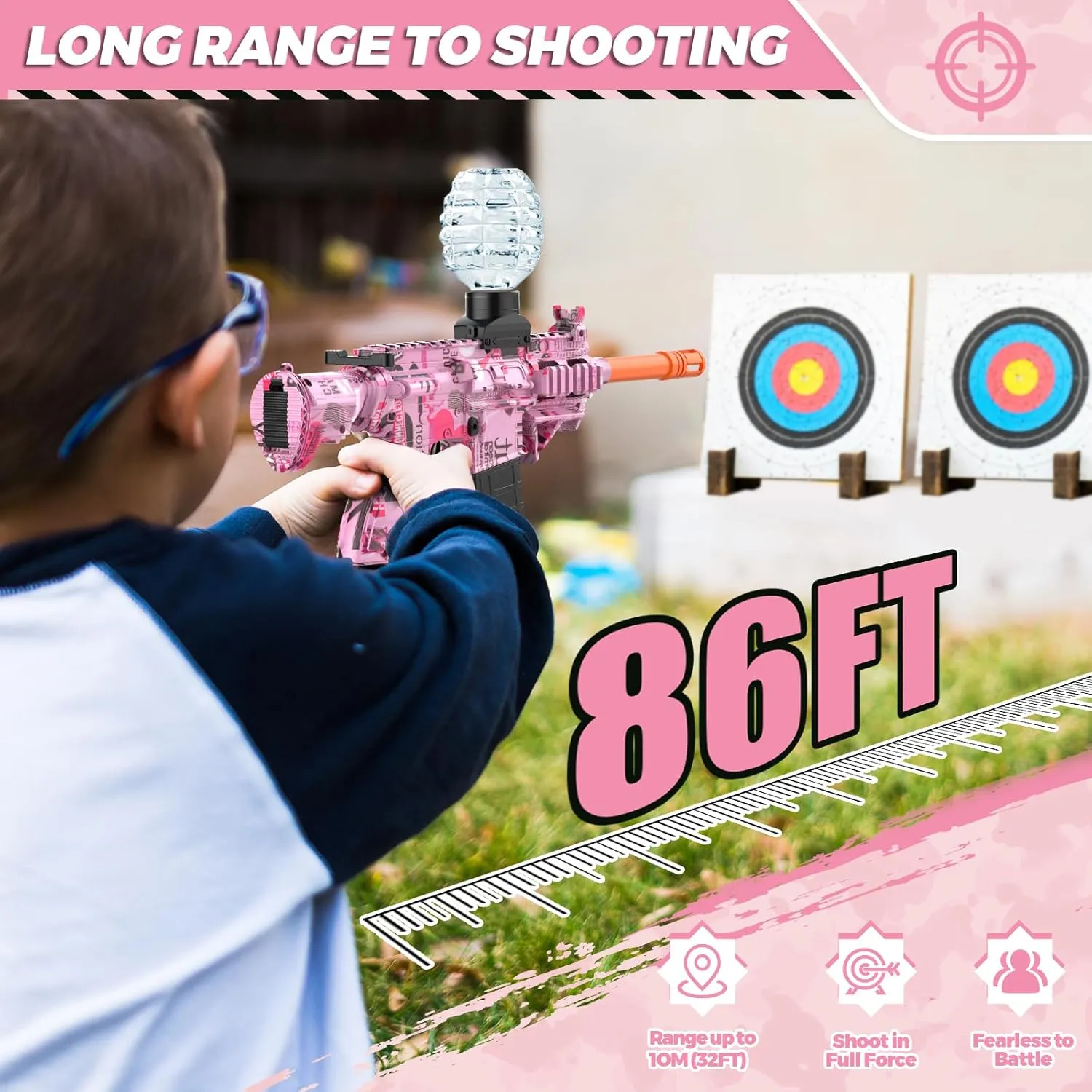 Electric Gel Ball Blaster Toys-Eco-Friendly Splatter Ball Blaster,Automatic Outdoor Games Toys for Activities Team Game（Pink）