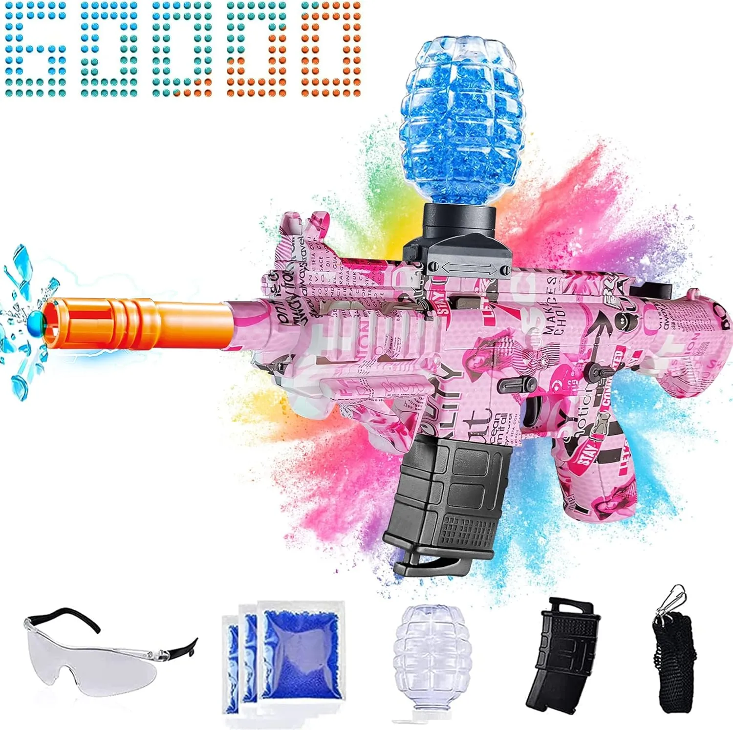 Electric Gel Ball Blaster Toys-Eco-Friendly Splatter Ball Blaster,Automatic Outdoor Games Toys for Activities Team Game（Pink）