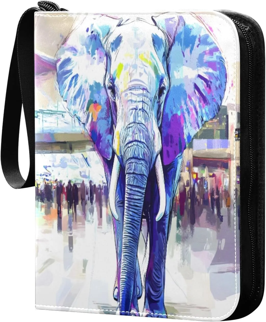 Elephant Watercolor Colorful Binder Card Holder 4 Pocket Card Folder with Sleeves 4 Pocket Binder