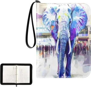 Elephant Watercolor Colorful Binder Card Holder 4 Pocket Card Folder with Sleeves 4 Pocket Binder
