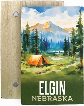 Elgin Nebraska Souvenir Wooden 2" x 3" Fridge Magnet Tent Design 4 Pack