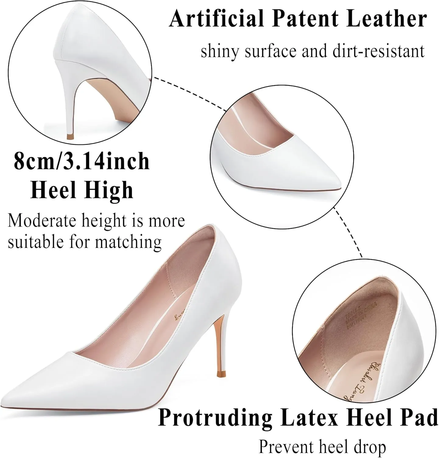 Elisabet Tang 3 in Classic Pointy Pull on Heeled Wedding Pumps - Comfortable Stiletto Closed Toe Dress Heels for Prom Work