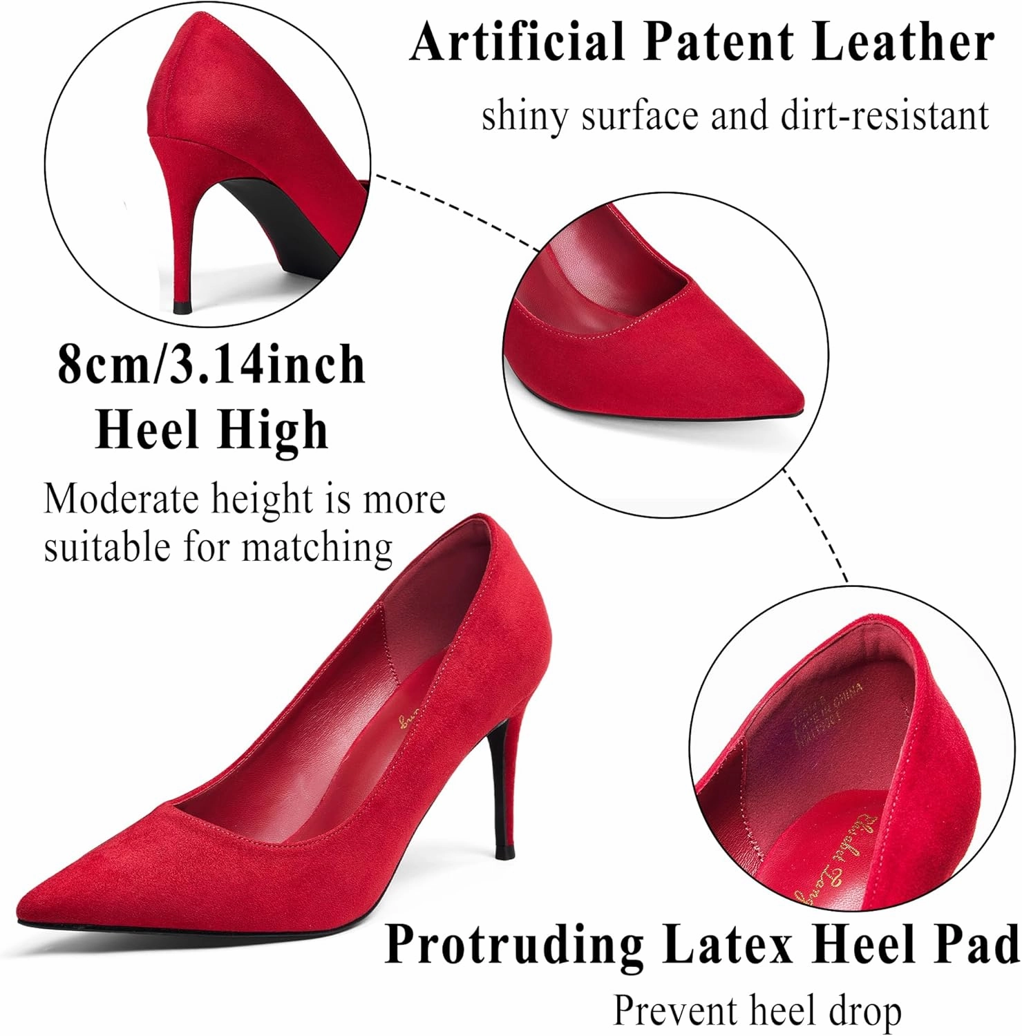 Elisabet Tang 3 in Classic Pointy Pull on Heeled Wedding Pumps - Comfortable Stiletto Closed Toe Dress Heels for Prom Work