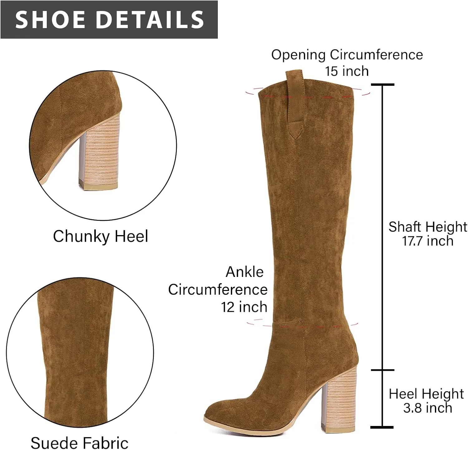 Erocalli Women's Fashion Knee High Boot Women Chunky Block High Heel Pull on Classic Chelsea Long Boots