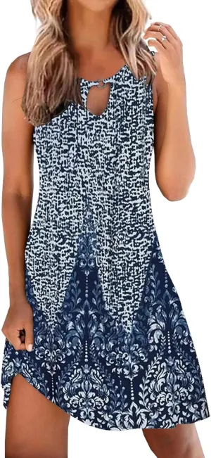 ETCYY NEW Summer Dresses for Women Trendy Boho Floral Print Sundresses Sleeveless Beach Cover Up Dress with Pockets