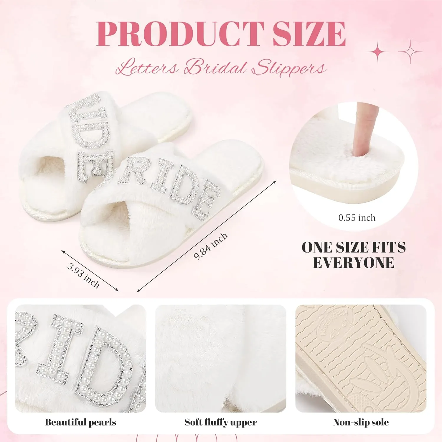 Etercycle Wedding Gifts Set, Bride Makeup Bag With Bride Slippers, Waterproof PU Travel Toiletry Bag With Pearl Rhinestone Fuzzy Women Wedding Slippers Bride Gifts for Bridal Party Bride To Be Set