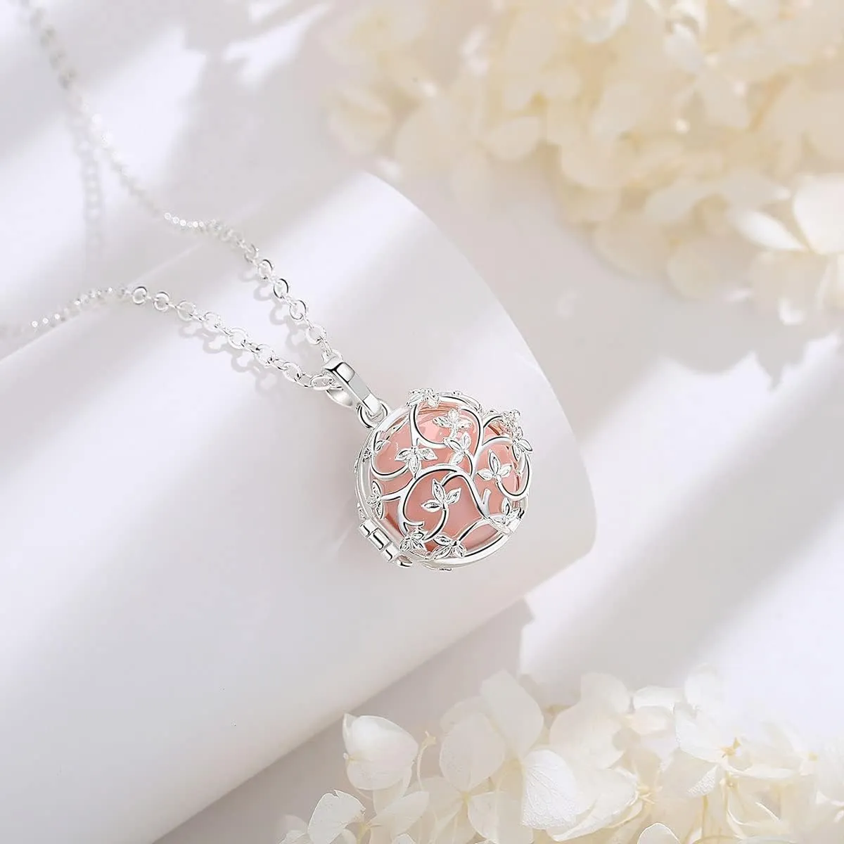 EUDORA Harmony Bola Tree of Life Angel Caller Pregnancy Women Necklace Guardian Angel Wishing Chime Mexico Ball Pendant for Future Mama Jewellry Gift for Women Mother Wife Sisters, 45inch   30inch