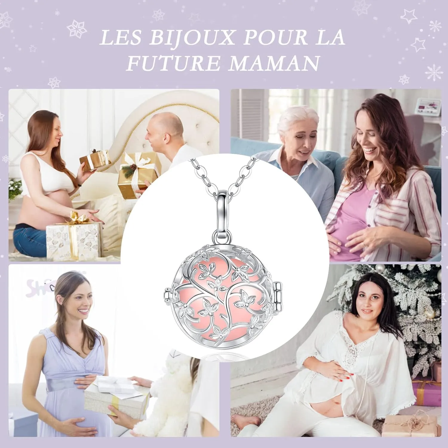 EUDORA Harmony Bola Tree of Life Angel Caller Pregnancy Women Necklace Guardian Angel Wishing Chime Mexico Ball Pendant for Future Mama Jewellry Gift for Women Mother Wife Sisters, 45inch   30inch
