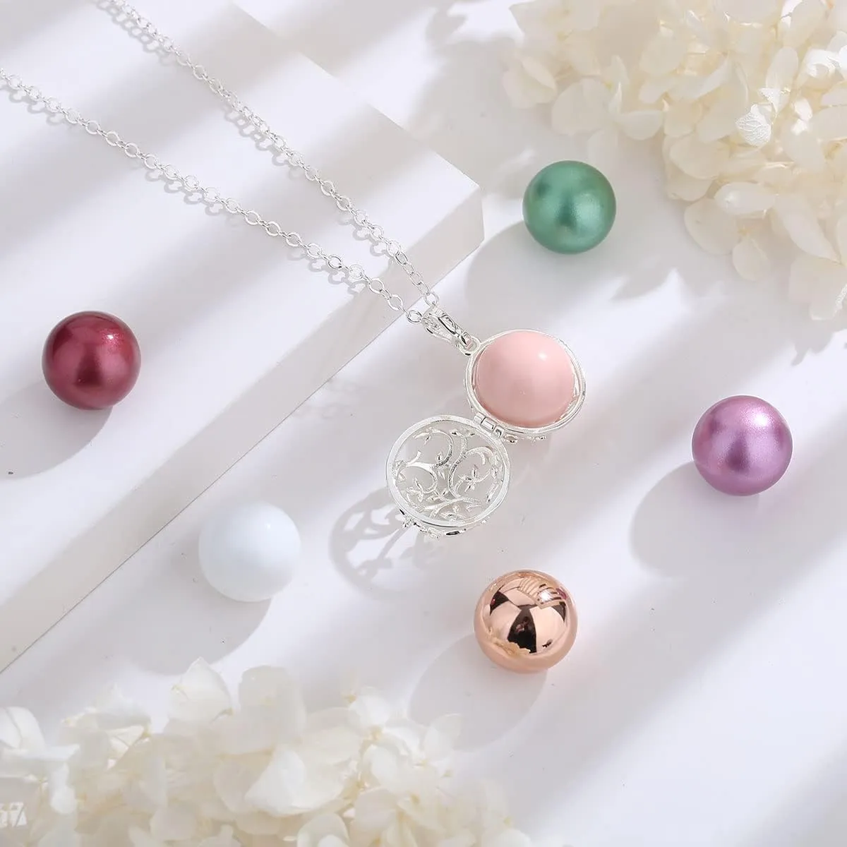 EUDORA Harmony Bola Tree of Life Angel Caller Pregnancy Women Necklace Guardian Angel Wishing Chime Mexico Ball Pendant for Future Mama Jewellry Gift for Women Mother Wife Sisters, 45inch   30inch