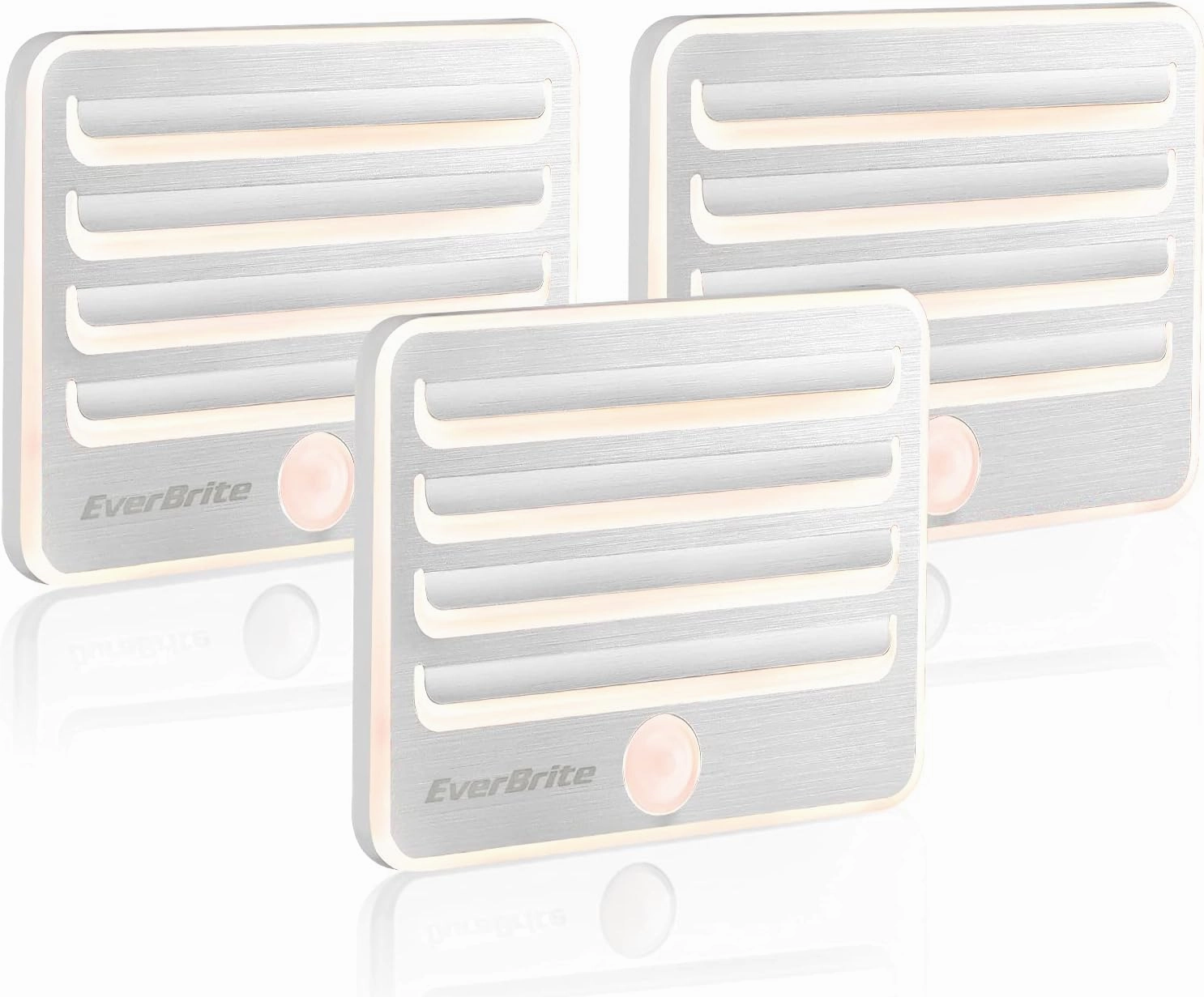 EverBrite Motion Sensor Night Lights, LED Soft Warm Light, Battery Powered Auto Stick-On Night Light for Bedroom, Bathroom, Stair, Closet, 9 AA Batteries Included(3 Pack)