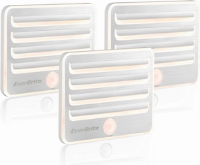 EverBrite Motion Sensor Night Lights, LED Soft Warm Light, Battery Powered Auto Stick-On Night Light for Bedroom, Bathroom, Stair, Closet, 9 AA Batteries Included(3 Pack)