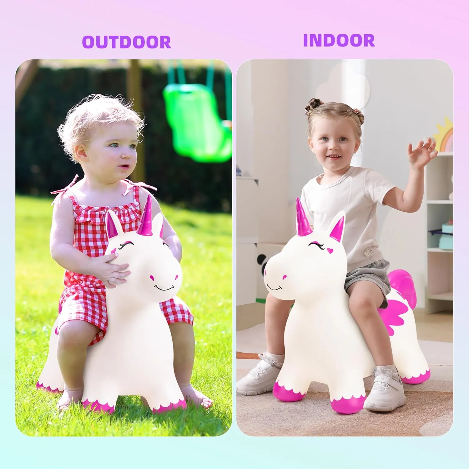 EVERICH TOY Bouncy Horse Unicorn Toys for Kids, Inflatable Bouncing Animal Hopping Toys, Outdoor Indoor Ride On Bouncer, Boys Girls Birthday Gift for 18 Months 2 3 4 5 6 Years Old Toddler