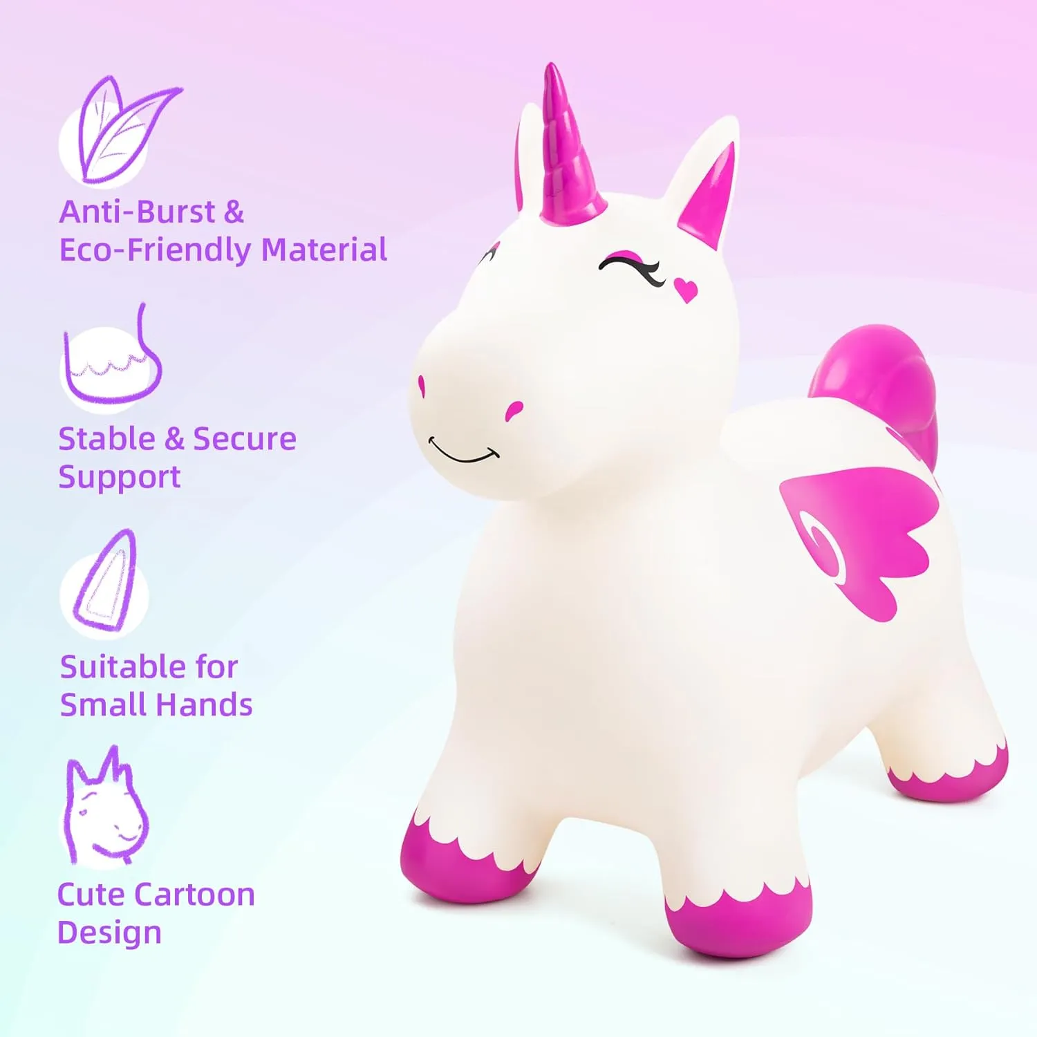 EVERICH TOY Bouncy Horse Unicorn Toys for Kids, Inflatable Bouncing Animal Hopping Toys, Outdoor Indoor Ride On Bouncer, Boys Girls Birthday Gift for 18 Months 2 3 4 5 6 Years Old Toddler