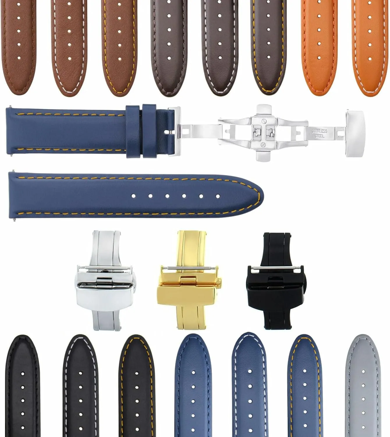 Ewatchparts 18-19-20-22-24mm Classic Men's Leather Watch Band Strap Smooth Compatible with Dunhill Clasp