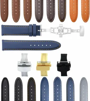Ewatchparts 18-19-20-22-24mm Classic Men's Leather Watch Band Strap Smooth Compatible with Dunhill Clasp