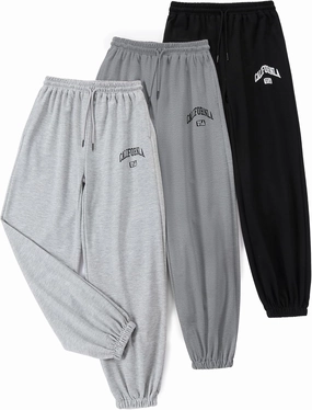 EXARUS 3 Pack Girls Sweatpants Letter Graphic Print with Pockets Sweat Pants High Waisted Cute Joggers 6-14Y
