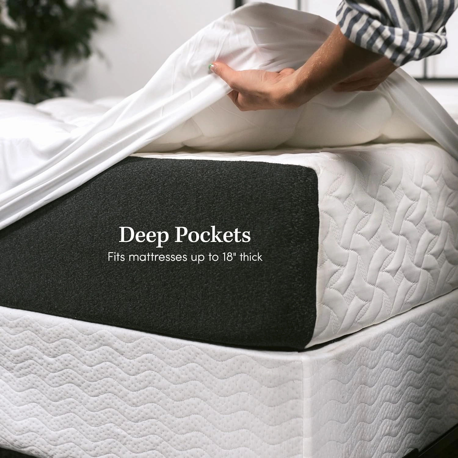 ExceptionalSheets Pillow Top Mattress Pad - Found in Marriott Hotels with Fitted Skirt and 18" Deep Pockets - Supportive Pillowtop Mattress Pad Cover with Cluster Fiber - Queen Size