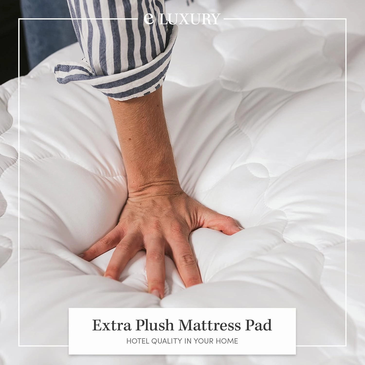 ExceptionalSheets Pillow Top Mattress Pad - Found in Marriott Hotels with Fitted Skirt and 18" Deep Pockets - Supportive Pillowtop Mattress Pad Cover with Cluster Fiber - Queen Size