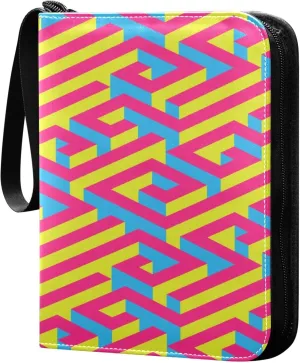Exnundod 4 Pocket Trading Card Binder Colorful Isometric Maze PU Leather Card Collection Binder Three Dimensional Studies 400 Cards Organizer Binder Collectible Trading Card Albums for Sports Game Ca