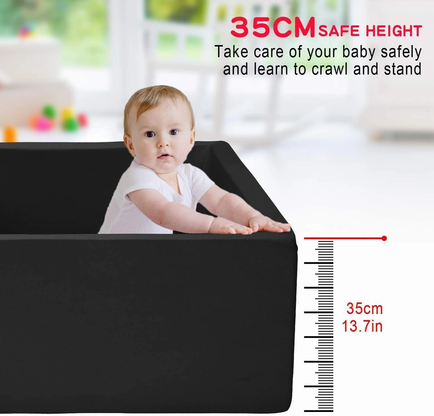 Extra Large Square Foam Ball Pit for Toddler, 47"x47"x14" Soft Ball Pit Poool with Removable Cover, Indoor Memory Sponge Ball Playpen Without Balls - Black