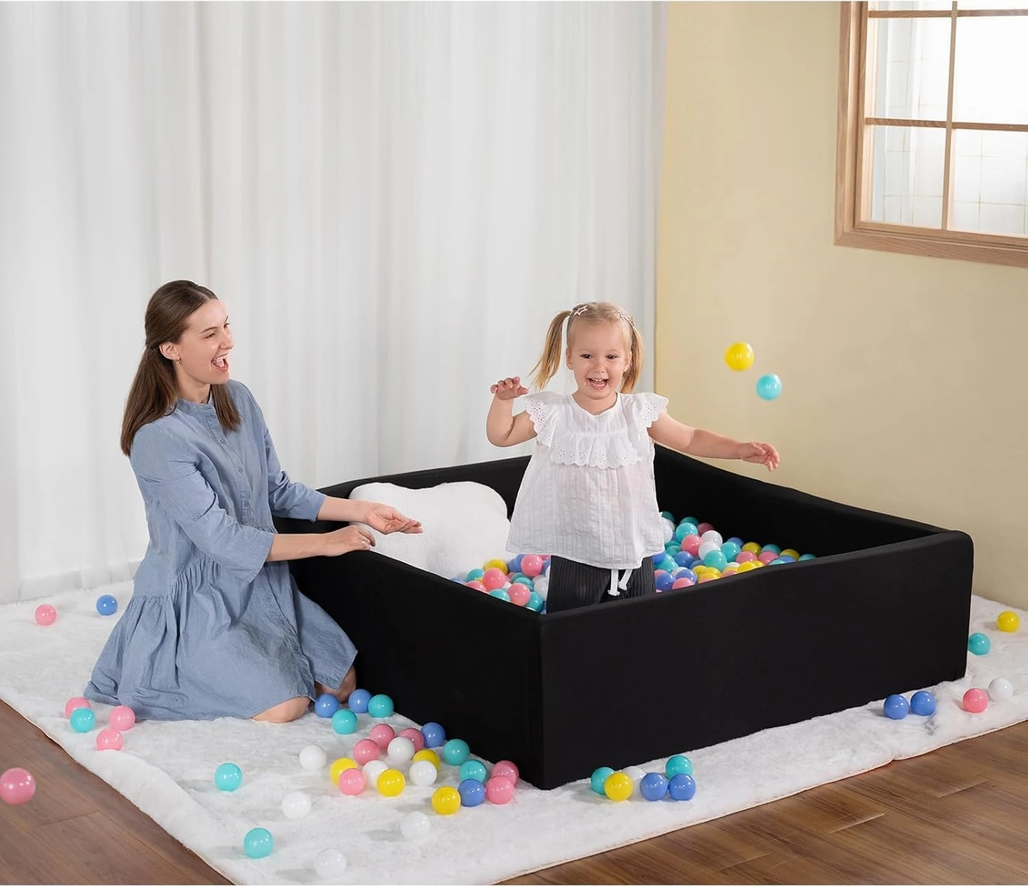 Extra Large Square Foam Ball Pit for Toddler, 47"x47"x14" Soft Ball Pit Poool with Removable Cover, Indoor Memory Sponge Ball Playpen Without Balls - Black