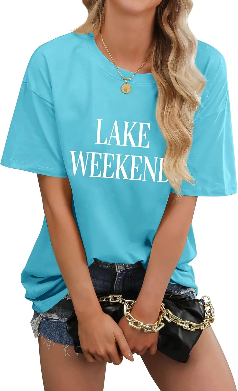 Ezcosplay Women Cute Lake Weekend Sweatshirt Letter Print Shirts Casual Loose Pullover Tops