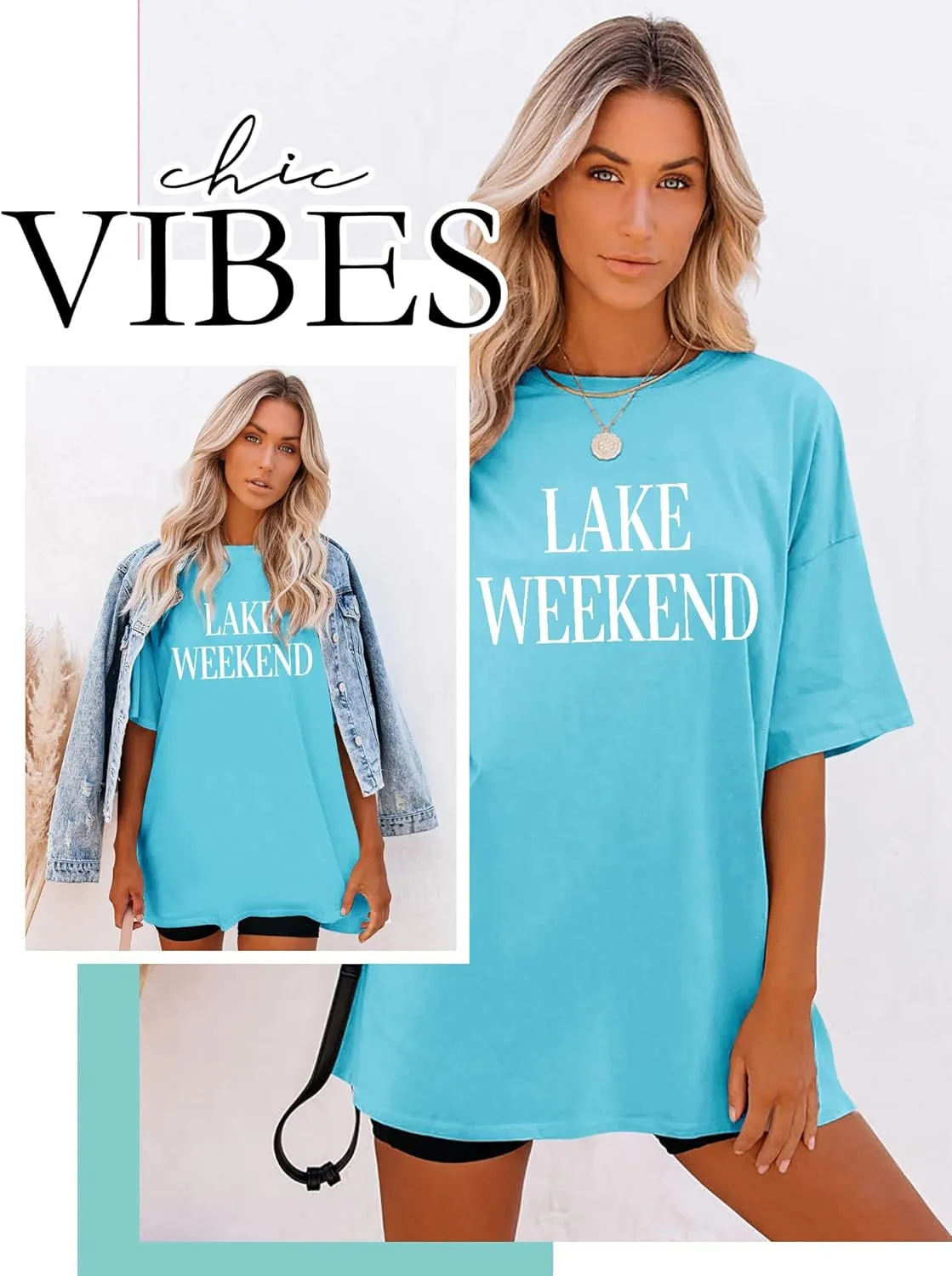 Ezcosplay Women Cute Lake Weekend Sweatshirt Letter Print Shirts Casual Loose Pullover Tops