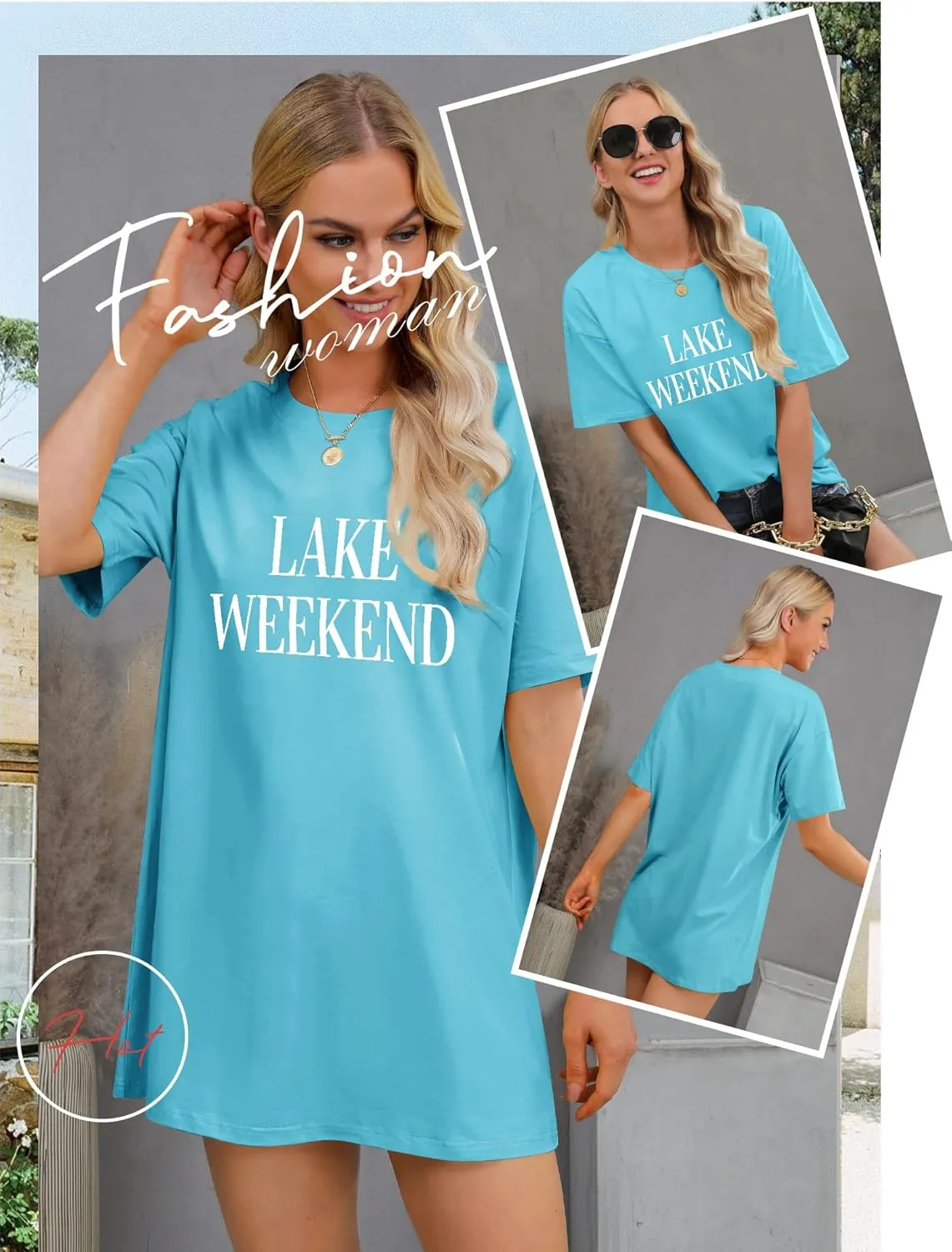 Ezcosplay Women Cute Lake Weekend Sweatshirt Letter Print Shirts Casual Loose Pullover Tops