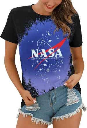 Ezcosplay Women Short Sleeve NASA Letter Print T-Shirts Casual Graphic Tee Tops