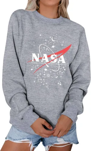Ezcosplay Women Short Sleeve NASA Letter Print T-Shirts Casual Graphic Tee Tops
